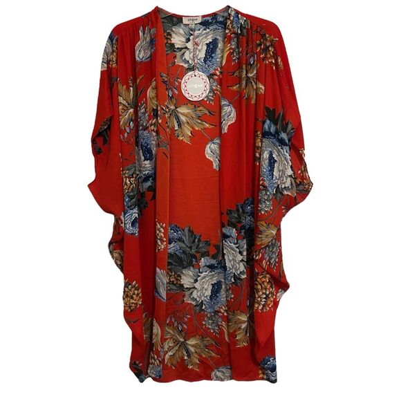 Umgee Tops - ‼️SOLD‼️ UMGEE NWT Boho Red Floral Open Front Oversized Kimono M/L